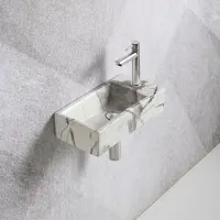 Guido Gusto Fonteinset Mia 40.5x20x10.5cm marmerlook wit geaderd grijs rechts inclusief fontein kraan, sifon en afvoerplug chroom