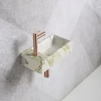 Guido Gusto Fonteinset Mia 40.5x20x10.5cm marmerlook wit groen links inclusief fontein kraan, sifon en afvoerplug mat rose goud