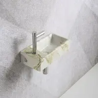 Guido Gusto Fonteinset Mia 40.5x20x10.5cm marmerlook wit groen links inclusief fontein kraan, sifon en afvoerplug chroom
