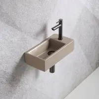Guido Gusto Fonteinset Mia 40.5x20x10.5cm mat beige rechts inclusief fontein kraan, sifon en afvoerplug gun metal