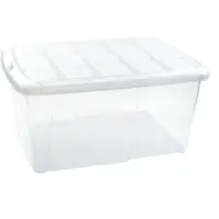 Forte Plastics 1x Opslagbakken/organizers met deksel 60 liter 63 x 46 x 32 transparant/wit - Opbergbox