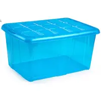 Forte Plastics 1x Opslagbakken/organizers met deksel 60 liter 63 x 46 x 32 transparant blauw - Opbergbox