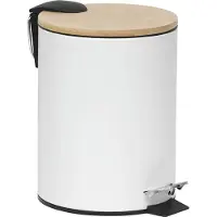 Gebor - Stijlvolle Design Prullenbak Met Bamboe Deksel ? Wit/bamboe ? Klein Formaat ? 2.5l ? Badkamer ? Toilet ?