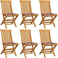 vidaXL Tuinstoelen 6 st met rood geruite kussens massief teakhout