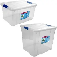 Hega hogar 4x Opbergboxen/opbergdozen met deksel 16 en 35 liter kunststof transparant/blauw - Opbergbox