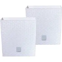 Prosperplast Set van 2x stuks kunststof Rato rotan bloempotten/plantenpotten met binnenpot wit 26 cm - Plantenpotten