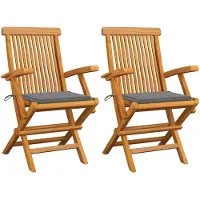 vidaXL Tuinstoelen 2 st met grijze kussens massief teakhout