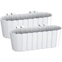 Prosperplast Set van 2x stuks kunststof rechthoekige balkon plantenbakken/bloembakken met haken wit 38 cm - Plantenbakken