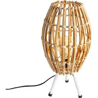 QAZQA Landelijke tafellamp tripod bamboe met wit - Canna Capsule