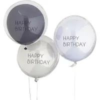 Ginger Ray - - 3 Blue & Grey Double Layered Happy Birthday - 18 inch