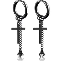 LGT JWLS Stalen oorringen mannen zwart staal ketting en kruis