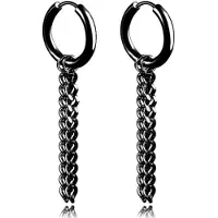 LGT JWLS Mannen oorbellen ringen zwart edelstaal met een ketting
