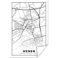 PosterMonkey Poster België – Menen – Stadskaart – Kaart – Zwart Wit – Plattegrond - 40x60 cm