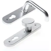 Nemef 3253 FP Rs Beslag kortschild afgerond | D kruk-knop | beslagset | geveerd | krukstift 8mm | F1 aluminium | PC72-PC72 | draairichting rechts - 9325306721