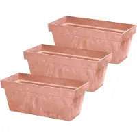 Prosperplast 3x stuks beton-look plantenbakken/bloembakken kunststof 39 x 18 x 16 cm terra cotta voor binnen/buiten