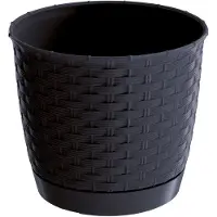Prosperplast Ronde gevlochten plantenpot/bloempot kunststof dia 16.5 cm en hoogte 14 cm in het antraciet grijs