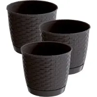 Prosperplast 3x stuks ronde gevlochten plantenpotten/bloempotten kunststof dia 22 cm en hoogte 19.5 cm in het donkerbruin