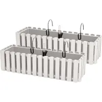 Prosperplast fence-look plantenbak - 2x stuks - kunststof - 58x18x16 cm - wit - hangend