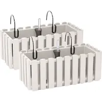 Prosperplast 2x stuks fence-look plantenbak/bloembak - kunststof - 38 x 18 x 16 cm - wit - hangend - voor binnen en buiten