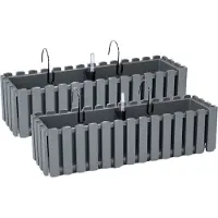 Prosperplast 2x stuks fence-look plantenbak/bloembak - kunststof - 58 x 18 x 16 cm - grijs - hangend - voor binnen en buiten