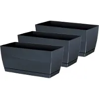 Prosperplast Plantenpot/bloempot met opvangschaal - 3x - kunststof - antraciet 24 x 12 x 11 cm - binnen/buiten