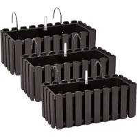 Prosperplast 3x stuks fence-look plantenbak/bloembak - kunststof - 38 x 18 x 16 cm - antraciet - hangend - voor binnen en buiten
