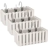 Prosperplast 3x stuks fence-look ophang plantenbakken/bloembakken kunststof 38 x 18 x 16 cm parel wit met handige droogtemeter voor binnen/buiten