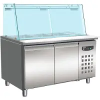 CombiSteel Saladette 2x 1/1 GN - RVS - 2 Deurs - Rechte Glasopstand - 1360x700x1365mm