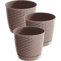 Prosperplast 3x stuks ronde gevlochten plantenpotten/bloempotten kunststof dia 25 cm en hoogte 22 cm in het taupe