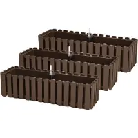 Prosperplast Plantenbak/bloembak Fence look - 3x stuks - kunststof - houtbruin - 58 x 18 x 16 cm