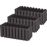 Prosperplast Plantenbak/bloembak Fence look - 3x stuks - kunststof - antraciet - 38 x 18 x 16 cm