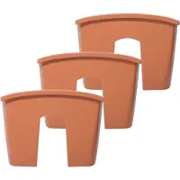 Prosperplast 3x stuks balkon railing opzet plantenbakken/bloembakken kunststof 58 x 28 x 20 cm terra cotta kleur voor buiten