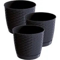 Prosperplast 3x stuks ronde gevlochten plantenpotten/bloempotten kunststof dia 30 cm en hoogte 26 cm in het antraciet grijs