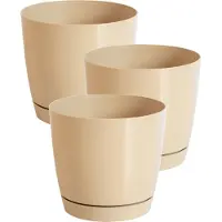 Prosperplast Set van 3x stuks plantenpotten/bloempotten kunststof rond glanzend mat goud dia 15.5 x hoogte 14 cm voor binnen/buiten