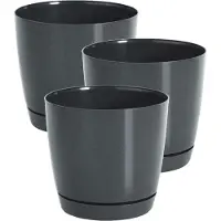 Prosperplast Plantenpot/bloempot met opvangschaal - Set van 3x stuks - kunststof - antraciet D18 x H17 cm - binnen/buiten