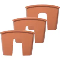 Prosperplast 3x stuks balkon railing opzet plantenbakken/bloembakken kunststof 24 x 28 x 20 cm terra cotta kleur voor buiten