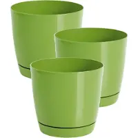 Prosperplast Plantenpot/bloempot met opvangschaal - Set van 3x stuks - kunststof - lime groen D18 x H17 cm - binnen/buiten