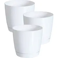Prosperplast Plantenpot/bloempot met opvangschaal - Set van 3x stuks - kunststof - parel wit D14 x H13 cm - binnen/buiten