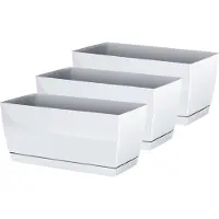 Prosperplast Plantenpot/bloempot met opvangschaal - 3x - kunststof - parel wit 29 x 14 x 14 cm - binnen/buiten