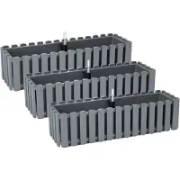 Prosperplast Plantenbak/bloembak Fence look - 3x stuks - kunststof - steengrijs - 58 x 18 x 16 cm