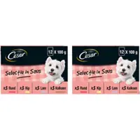 Cesar 2x Maaltijdzakje Adult In Saus Multipack - Hondenvoeding - 12x100g