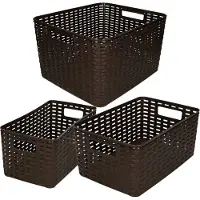 Forte Plastics Set van 8x stuks opbergboxen/opbergmandjes rotan donkerbruin kunststof met inhoud 5 en 10 en 18 liter