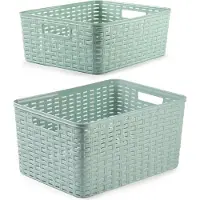 Forte Plastics Opbergboxen / opbergmandjes set - 5x stuks - rotan kunststof - groen - met inhoud 12 en 18 liter