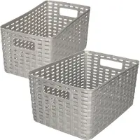 Forte Plastics Set van 8x stuks opbergboxen/opbergmandjes rotan zilver kunststof met inhoud 5 en 10 liter