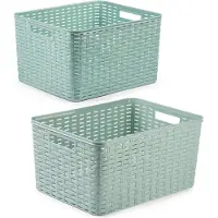 Forte Plastics Opbergboxen / opbergmandjes set - 5x stuks - rotan kunststof - groen - met inhoud 18 en 28 liter