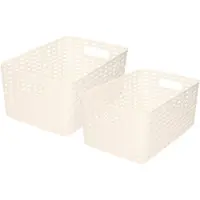 Forte Plastics Set van 8x stuks opbergboxen/opbergmandjes rotan parel wit kunststof met inhoud 6 en 10 liter