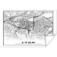 PosterMonkey Poster Lyon - Stadskaart - Plattegrond - Kaart - Frankrijk - Zwart wit - 90x60 cm