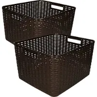 Forte Plastics Opbergboxen / opbergmandjes set - 5x stuks - rotan kunststof - bruin - met inhoud 18 en 28 liter