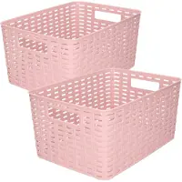 Forte Plastics Set van 7x stuks opbergboxen/opbergmandjes rotan oud roze kunststof met inhoud 6 en 10 liter