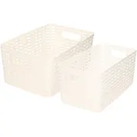 Forte Plastics Set van 8x stuks opbergboxen/opbergmandjes rotan parel wit kunststof met inhoud 5 en 10 liter